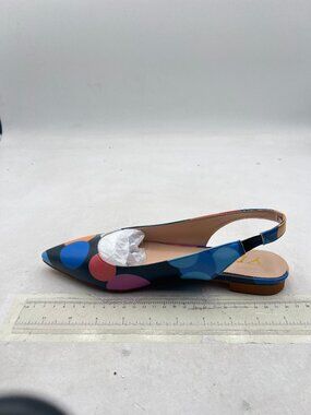 YDN Blue Colorful Dots Pointed Toe Slingback Low Heel Slide Sandals Dress Pump